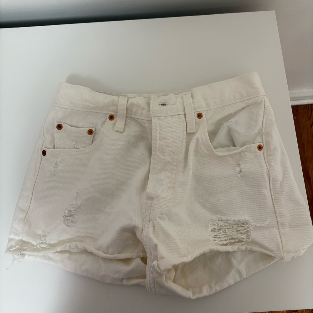 Levi’s 501s Women's Distressed White Denim Shorts